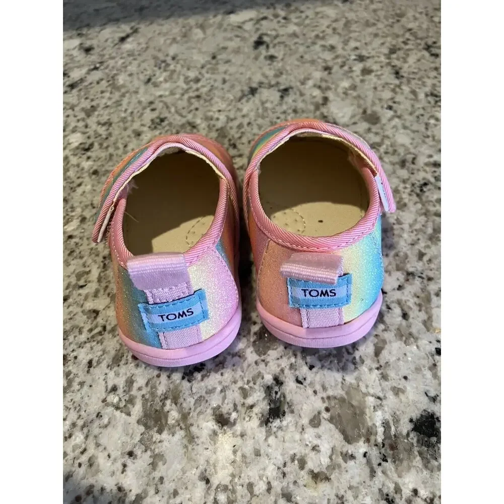 NEW TOMS Alpargata Candy Pink Gradient Glitter Slip On Shoes Size 4 Little Girls